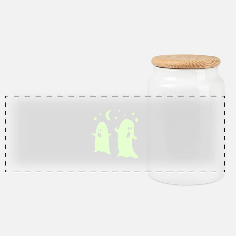 glow in the dark ghosts - Panorama Keksdose mit Holzdeckel - Weiß