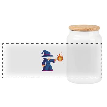 Pixel Wizard und Feuer - Panorama Keksdose mit Holzdeckel - Weiß - Vorne