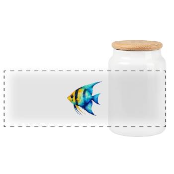 Blue Yellowfish Watercolor - Panoramic Cookie Jar with Wooden Lid - white - Front