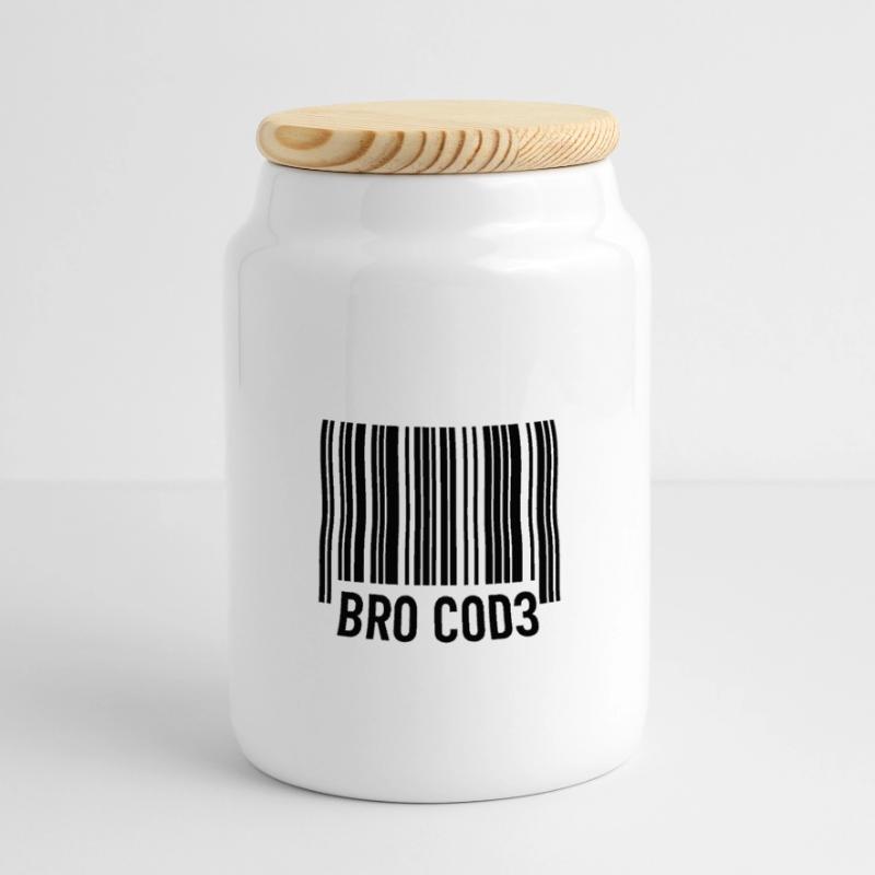 Bro Cod3 Barcode Design - Bro Code Panoramic Cookie Jar with Wooden Lid