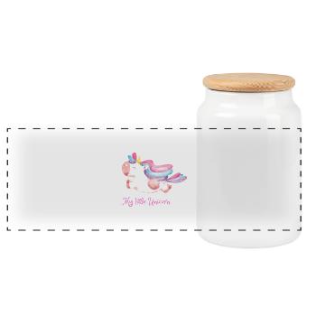 Mon petit arc-en-ciel licorne - Boîte à biscuits avec couvercle en bois - blanc - Devant