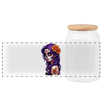 Dia de los Muertos head woman Mexico sugar skull - Panoramic Cookie Jar with Wooden Lid - white - Front