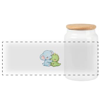 Best Friends Forever – Cute Elephant & Dino - Panoramic Cookie Jar with Wooden Lid - white - Front