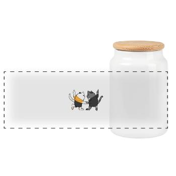 Tanzende Katzen - Panorama Keksdose mit Holzdeckel - Weiß - Vorne