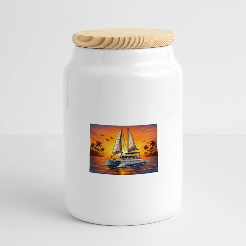 Katamaran Catamaran Sunset Fun Pojemnik na herbatniki z drewnianą pokrywką