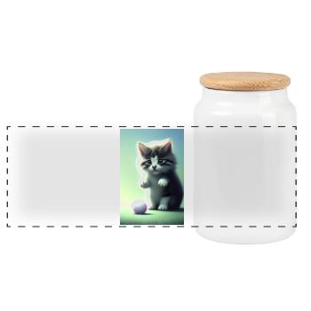Little Cute Baby Cat - Panoramic Cookie Jar with Wooden Lid - white - Front