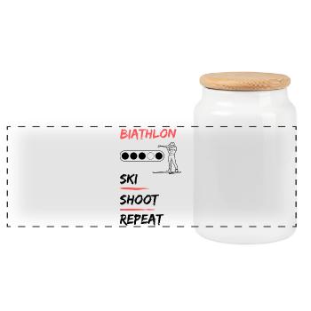 Biathlon - Ski Shoot Repeat - Panoramic Cookie Jar with Wooden Lid - white - Front