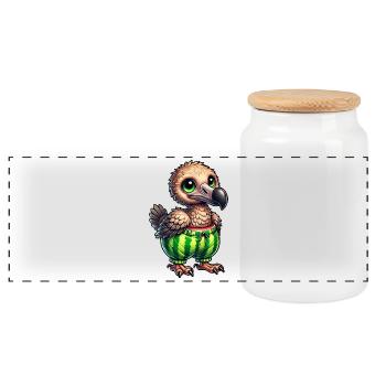 Whimsical dodo with watermelon funny fruity - Panoramic Cookie Jar with Wooden Lid - white - Front