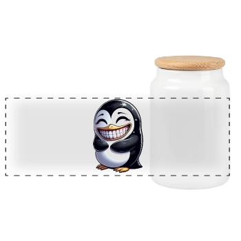 Süßer Pinguin zeigt Zähne Cartoon Lachen - Panorama Keksdose mit Holzdeckel - Weiß - Vorne