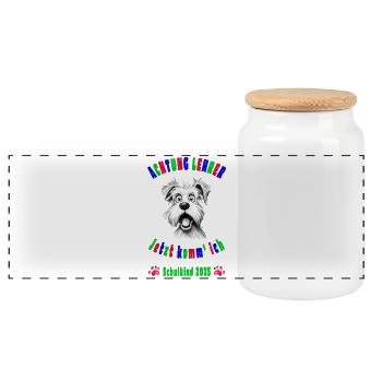 Achtung Lehrer! - Schulkind 2025 - Hund - Panorama Keksdose mit Holzdeckel - Weiß - Vorne
