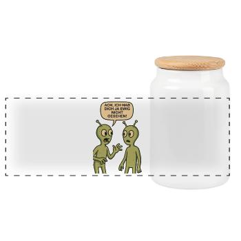 Oh, I haven't seen you in ages (aliens) - Panoramic Cookie Jar with Wooden Lid - white - Front