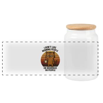 Chat avec le café, je déteste les gens - Boîte à biscuits avec couvercle en bois - blanc - Devant