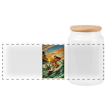 Surfgirl avec Cat Hawaii surfant vague d’été amusante - Boîte à biscuits avec couvercle en bois - blanc - Devant