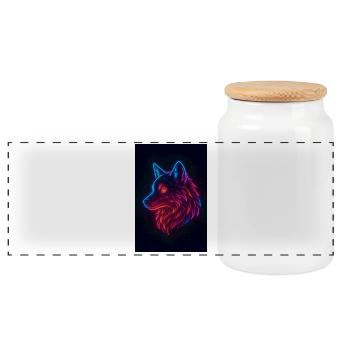 Regenbogen-Neon-Wolf - Panorama Keksdose mit Holzdeckel - Weiß - Vorne