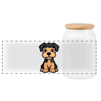 Airedale Terrier Chien Mignon - Boîte à biscuits avec couvercle en bois - blanc - Devant