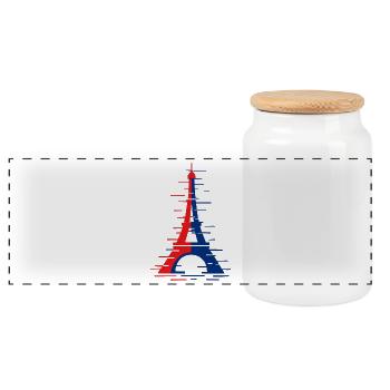 Double bug rouge bleu de la Tour Eiffel - Boîte à biscuits avec couvercle en bois - blanc - Devant