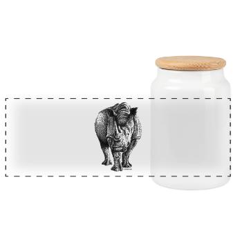 Scribbled Rhino - Panoramic Cookie Jar with Wooden Lid - white - Front