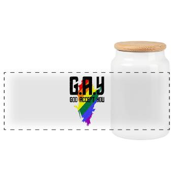 Gay t shirts Gay God accept you - Panoramic Cookie Jar with Wooden Lid - white - Front