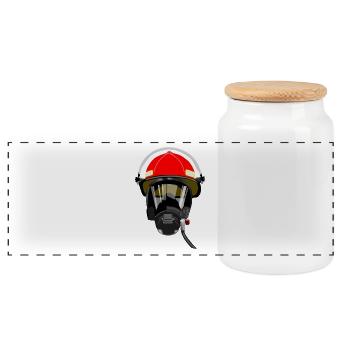 fire Department - Panoramic Cookie Jar with Wooden Lid - white - Front