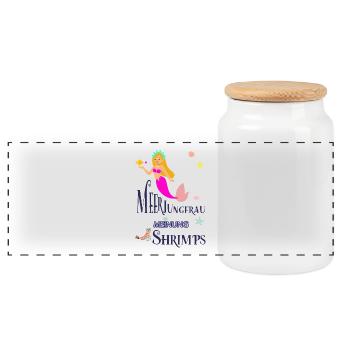 Mermaid - Panoramic Cookie Jar with Wooden Lid - white - Front
