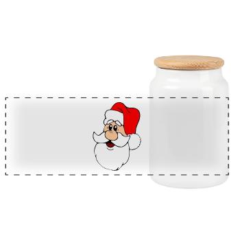 Weihnachtsmann mit Mütze - Panorama Keksdose mit Holzdeckel - Weiß - Vorne