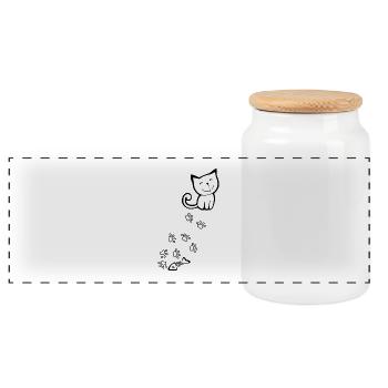 chat mignon avec les pattes, herringbone - chemise fraîche - Boîte à biscuits avec couvercle en bois - blanc - Devant