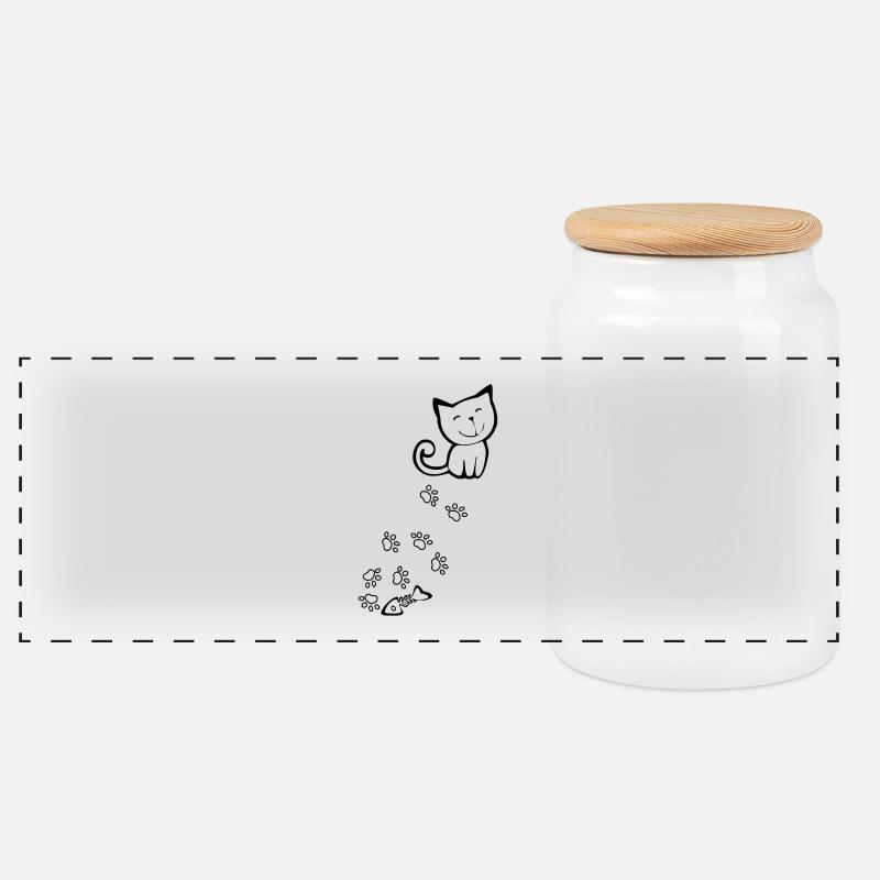 Sweet cat with paws, herringbone - cool shirt - Panoramic Cookie Jar with Wooden Lid - white
