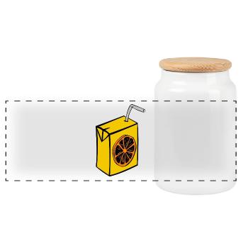 juice box cardboard one-way straw orange drinks - Panoramic Cookie Jar with Wooden Lid - white - Front
