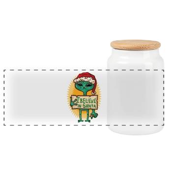 Alien avec le Père Noël chapeau croit au Père Noël - Boîte à biscuits avec couvercle en bois - blanc - Devant