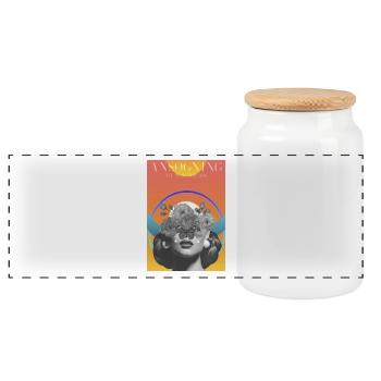 Woman - Panoramic Cookie Jar with Wooden Lid - white - Front