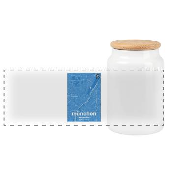Munich Classic city map blue - Panoramic Cookie Jar with Wooden Lid - white - Front