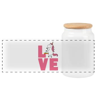 Love unicorn - Panoramic Cookie Jar with Wooden Lid - white - Front