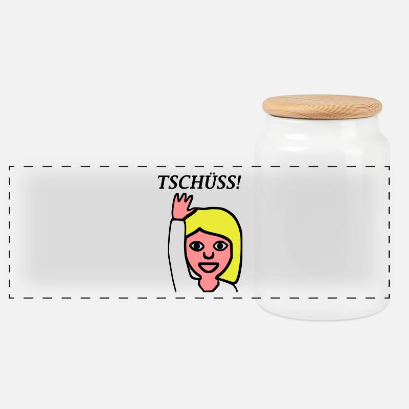 Emoji Grüßen Tschüss - Panorama Keksdose mit Holzdeckel - Weiß