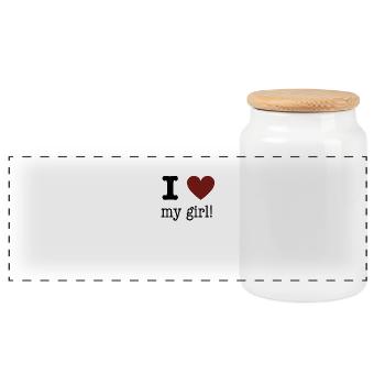 I love my girl! I love my girl! - Panoramic Cookie Jar with Wooden Lid - white - Front