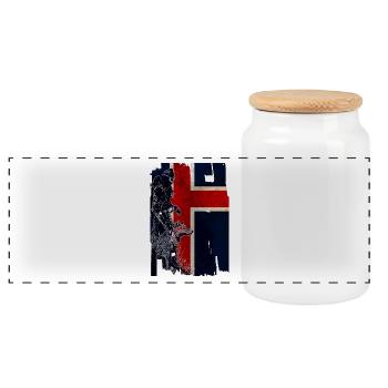 viking wolf island - Panoramic Cookie Jar with Wooden Lid - white - Front