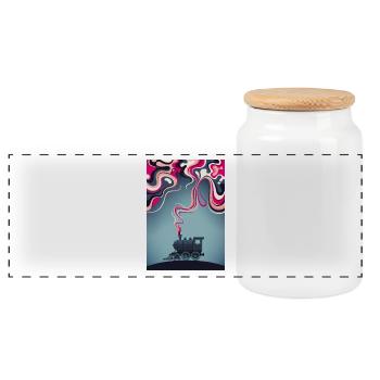 Locomotive Railway Train driver Vehicle Railway Steam locomotive - Panoramic Cookie Jar with Wooden Lid - white - Front
