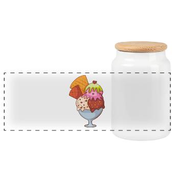 Ice cream ice cream ice cream ice cream ball ice cream sundae - Panoramic Cookie Jar with Wooden Lid - white - Front