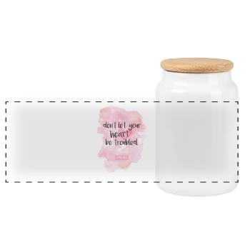 Watercolor - Don't let your heart be troubled. - Panoramic Cookie Jar with Wooden Lid - white - Front