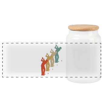 Retro Vintage Style Golf Golfer Golfspieler - Panorama Keksdose mit Holzdeckel - Weiß - Vorne