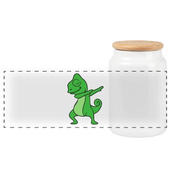 Dabbing Dab Gecko Reptilien - Panorama Keksdose mit Holzdeckel - Weiß - Vorne