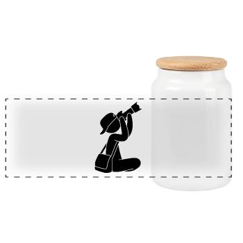 Photographer with camera - Panoramic Cookie Jar with Wooden Lid - white - Front