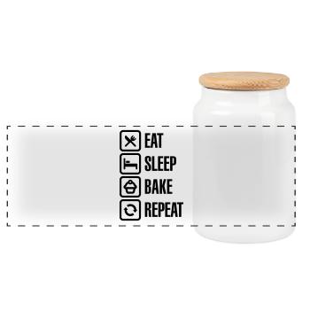 Eat Sleep Bake Repeat - Boîte à biscuits avec couvercle en bois - blanc - Devant