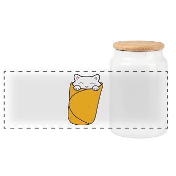 Purrito, burrito de chat mignon. - Boîte à biscuits avec couvercle en bois - blanc - Devant