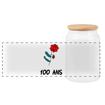 100 ANS. 100e ANNIVERSAIRE. ANNIVERSAIRE 100 ANS. - Boîte à biscuits avec couvercle en bois - blanc - Devant