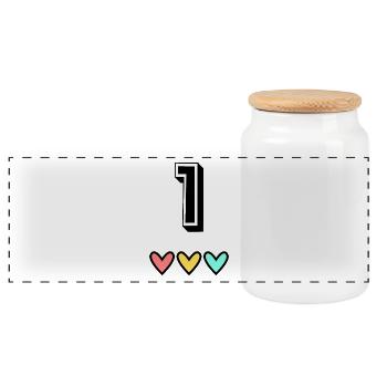1 YEAR. 1st BIRTHDAY. BIRTHDAY 1 YEAR. 1 - Panoramic Cookie Jar with Wooden Lid - white - Front