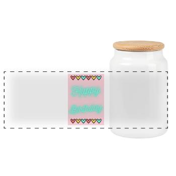 BIRTHDAY,HAPPY BIRTHDAY,HAPPY BIRTHDAY - Panoramic Cookie Jar with Wooden Lid - white - Front