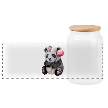 Kleiner niedlicher Panda mit pinkem Lollipop - Panorama Keksdose mit Holzdeckel - Weiß - Vorne