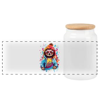 Paresseux cool - Boîte à biscuits avec couvercle en bois - blanc - Devant