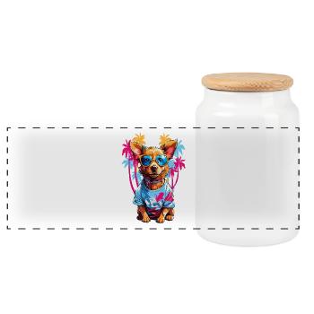 Chien cool - Boîte à biscuits avec couvercle en bois - blanc - Devant