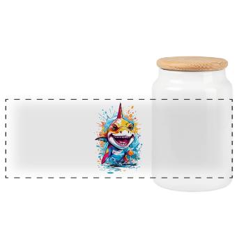 Requin - Boîte à biscuits avec couvercle en bois - blanc - Devant